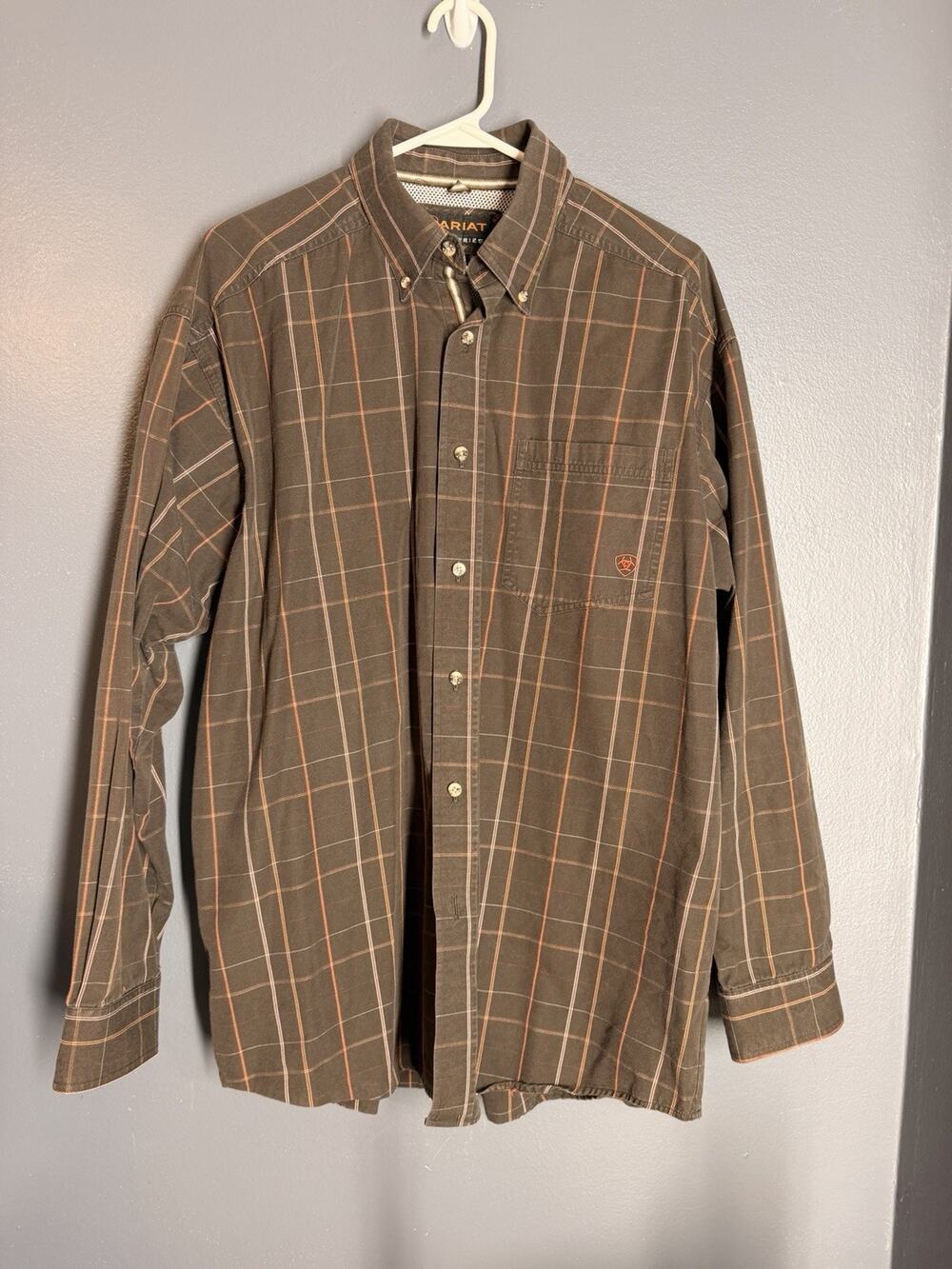 Ariat Button Down Shirt Mens L Brown Plaid Pro Series Western Cowboy Outdoor